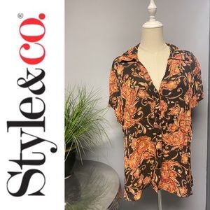 Style & Co Floral Button up Collared Blouse